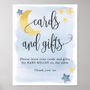 Über dem Mond, Babyduschkarten und Geschenkschild Poster
