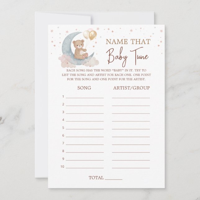 Über dem Mond Babyduschname Diese Baby Tune Card Einladung (Vorderseite)