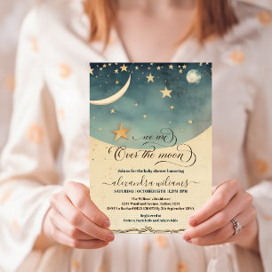 Über dem Mond Blau Aquarell-Baby-Party Einladung