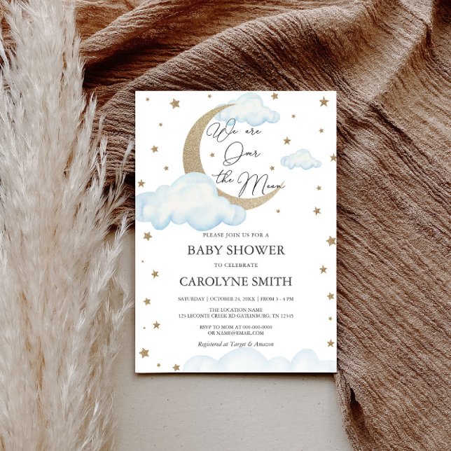 Über dem Mond Blauer Babydusche Einladung (Von Creator hochgeladen)