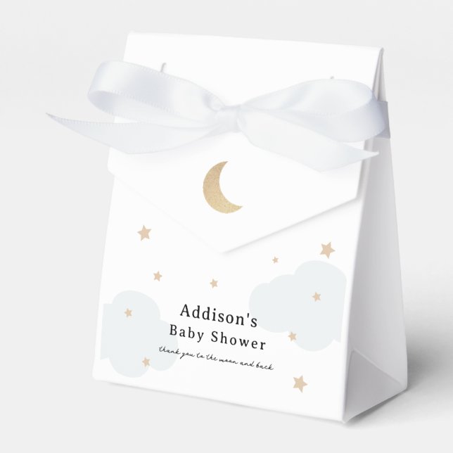 Über dem Mond Blue Baby Dusche Geschenkschachtel (Vorderseite)