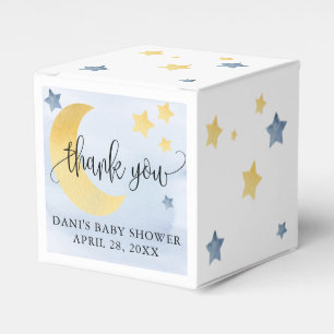 Über dem Mond, Blue Baby Shower Moon Stars Kleine Geschenkschachtel