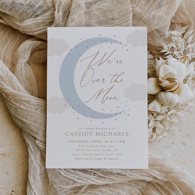 Über dem Mond Blue Boy Baby Dusche Einladung (Von Creator hochgeladen)