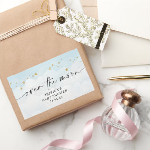 Über dem Mond Blue Boy Baby Dusche Rechteckiger Aufkleber