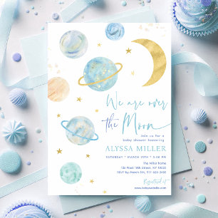 Über dem Mond Blue Boy Space Baby Dusche Einladung