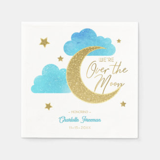 Über dem Mond Blue & Gold Baby Dusche Napkins Serviette