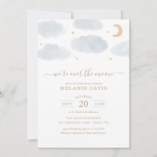 Über dem Mond Blue Watercolor Baby Dusche Einladung