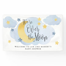 Über dem Mond, Blue Watercolor Babydusche