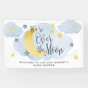 Über dem Mond, Blue Watercolor Babydusche Banner