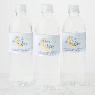 Über dem Mond, Blue Watercolor Babydusche Wasserflaschenetikett