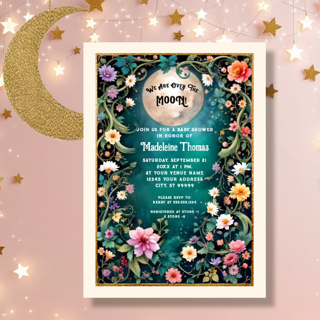 Über dem Mond Blumennacht Rosa Blume Girl Einladung (Von Creator hochgeladen)