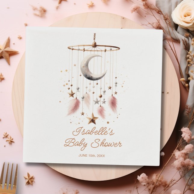 Über dem Mond Boho Celestial Girl Babydusche Serviette (Over the Moon Boho Celestial Girl Baby Shower Napkins)