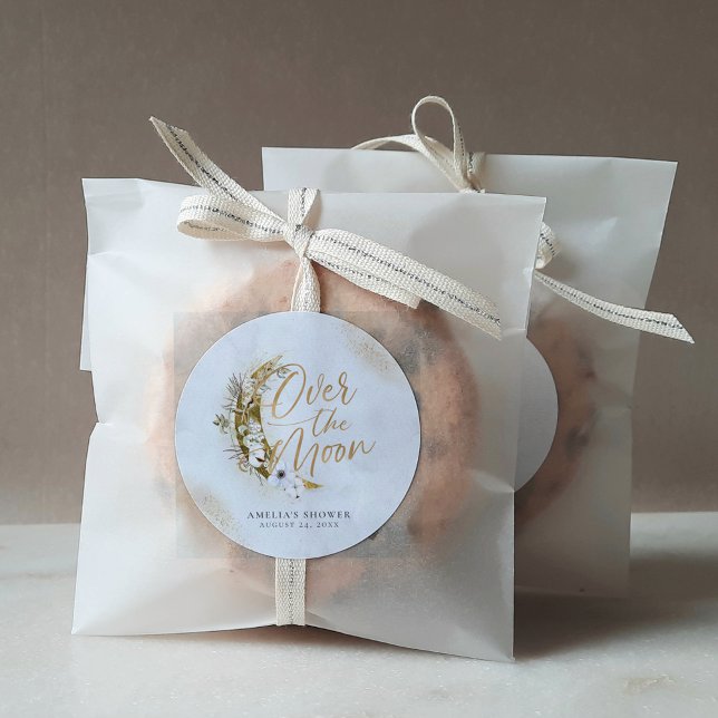 Über dem Mond Boho Gold Dust & Clouds Classic Roun Runder Aufkleber (Von Creator hochgeladen)