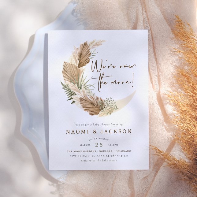 Über dem Mond Boho Pampas Paare Babydusche Einladung (Von Creator hochgeladen)