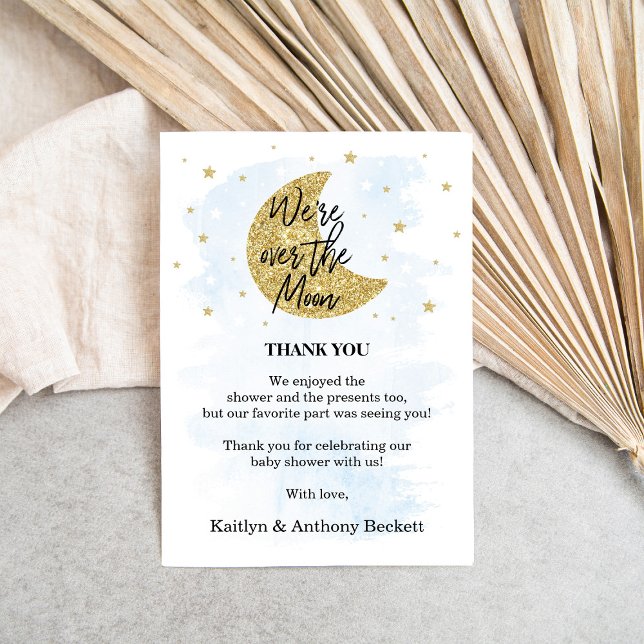 Über dem Mond | Boys Baby Dusche Dankeskarte (Von Creator hochgeladen)