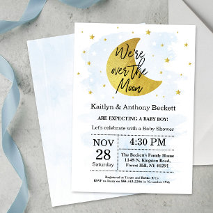 Über dem Mond   Boys Baby Dusche Einladung
