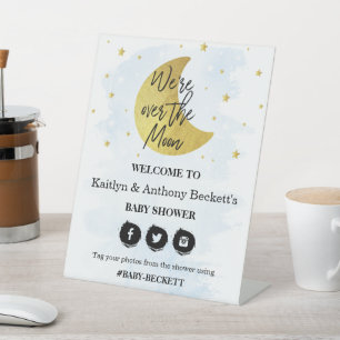 Über dem Mond   Boys Baby Dusche Willkommen Sockelschild