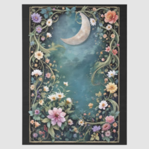 Über dem Mond Florale Nacht Rosa Blumen Rebe Mädch Seidenpapier