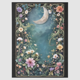 Über dem Mond Florale Nacht Rosa Blumen Rebe Mädch Seidenpapier