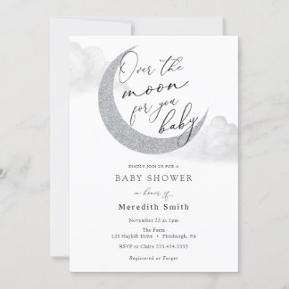 Über dem Mond für Ihr Baby Mond und Sternendusche Einladung