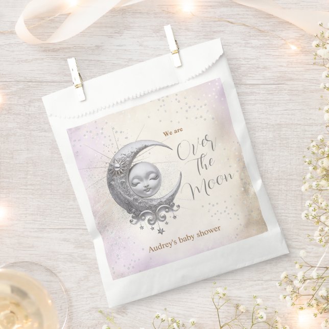 Über dem Mond geschlechtsneutral Lila Babydusche Geschenktütchen (Ausgeschnitten)