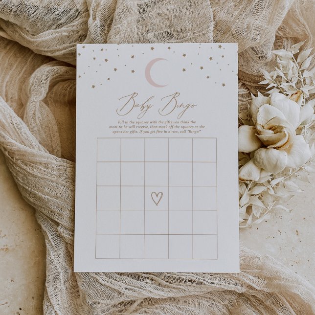 Über dem Mond Girl Babydusche Bingo Spiel Einladung (Von Creator hochgeladen)