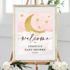 Über dem Mond Girl Pink Babydusche Willkommenspend Poster