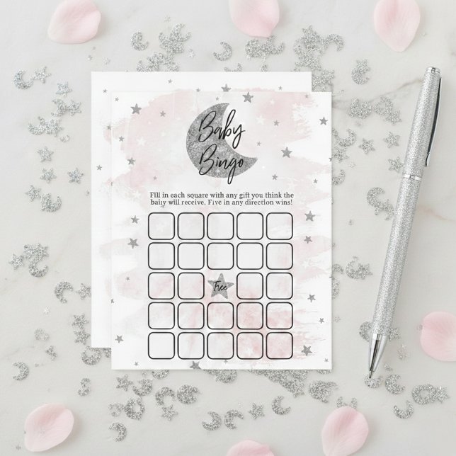 Über dem Mond | Girls Baby Shower Bingo (Von Creator hochgeladen)