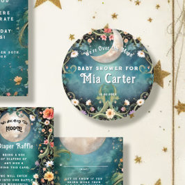 Über dem Mond Girly Floral Pink Girl Babydusche Runder Aufkleber