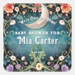 Über dem Mond Girly Pink Blumenmäulendusche Quadratischer Aufkleber