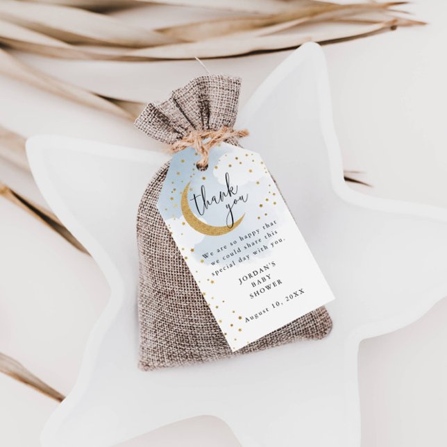 Über dem Mond Glitzer, blau Danke, Baby Dusche Geschenkanhänger (Von Creator hochgeladen)