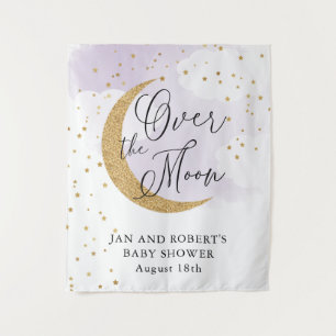 Über dem Mond, Gold Glitzer Lila Baby Dusche Wandteppich