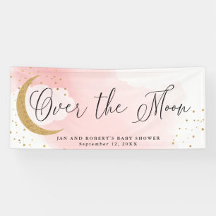Über dem Mond, Gold Glitzer Pink Baby Dusche Party Banner