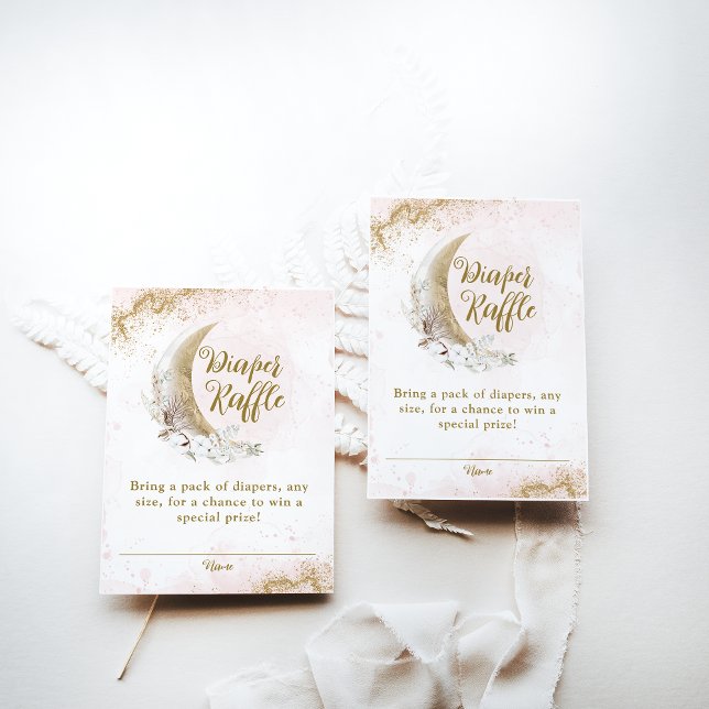 Über dem Mond Gold Pink Baby Girl Dusche Windel Begleitkarte (Von Creator hochgeladen)