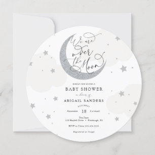 Über dem Mond - Graue Babydusche Einladung