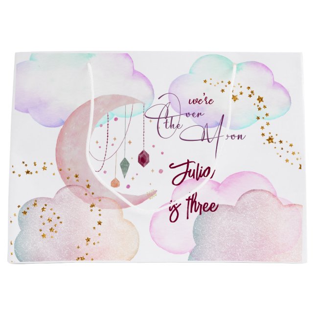 Über dem Mond herrlicher pastellfarbener Kindergeb Große Geschenktüte (Vorderseite)