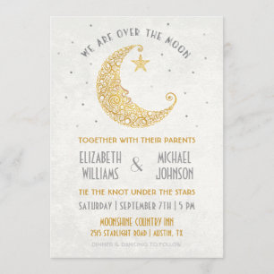 Über dem Mond-Hochzeits-Einladungs-Gold Einladung
