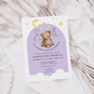 Über dem Mond Lavender Teddy Bear Babydusche Einladung