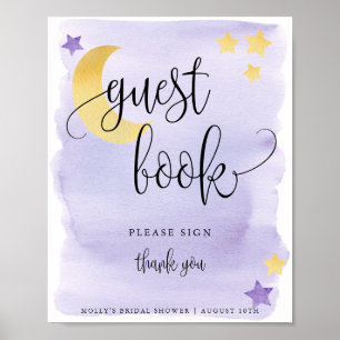 Über dem Mond Lila Baby Shower Gästebuch