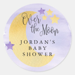 Über dem Mond, Lila Personalisiert Runder Aufkleber