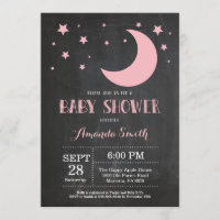 Über dem Mond-Mädchen-Babyparty-Einladungs-Rosa