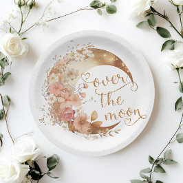 Über dem Mond Mädchen Gold Blumenmond Geburtstag Pappteller