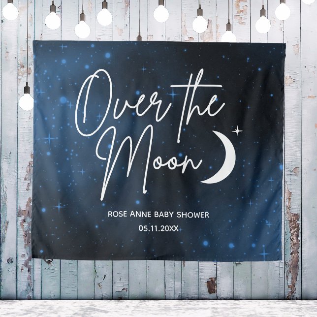 Über dem Mond Name Datum Kinderdusche Wandteppich (Over The Moon Backdrop Name Date Baby Shower
)