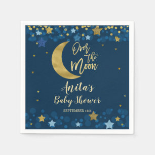 Über dem Mond Navy Baby Shower Gold Glitzer Serviette