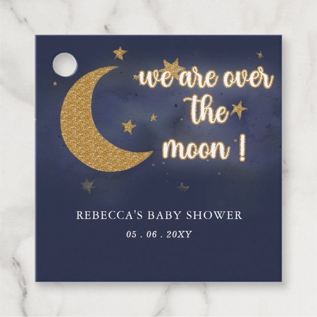 Über dem Mond - Neutrale Babydusche Geschenkanhänger (Vorderseite)
