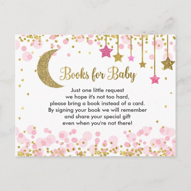 Über dem Mond Pink Babyduschbücher für Baby Postkarte (Vorderseite)