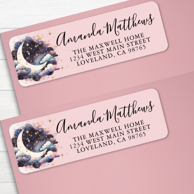 Über dem Mond Pink Girl Babydusche Rücksendeadress (Over The Moon Pink Girl Baby Shower Return Address label )