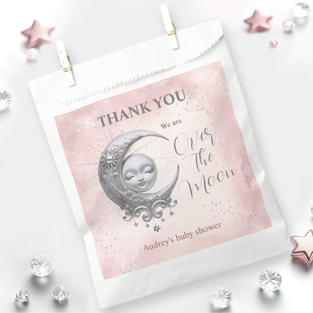 Über dem Mond Pink Girl Dusche Baby Gefallen Tasch Geschenktütchen (Over The Moon Pink Girl Baby Shower Favor Bag)