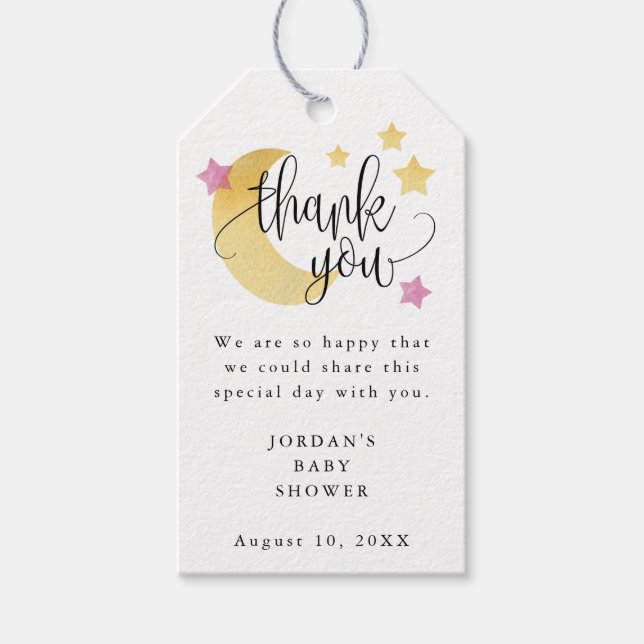 Über dem Mond Pink Personalisierte Babydusche Gefa Geschenkanhänger (Vorderseite)