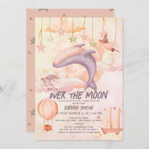 Über dem Mond Pink Whale Boho Girl Babydusche Einladung